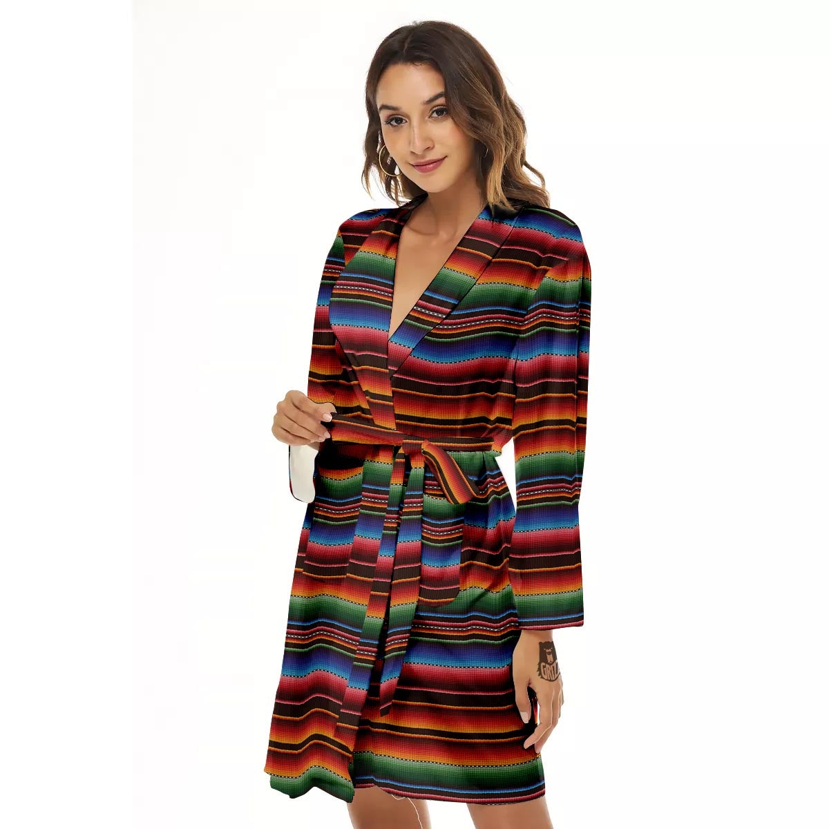 Blanket Stripe Tribal Mexican Print Women's Robe-grizzshop
