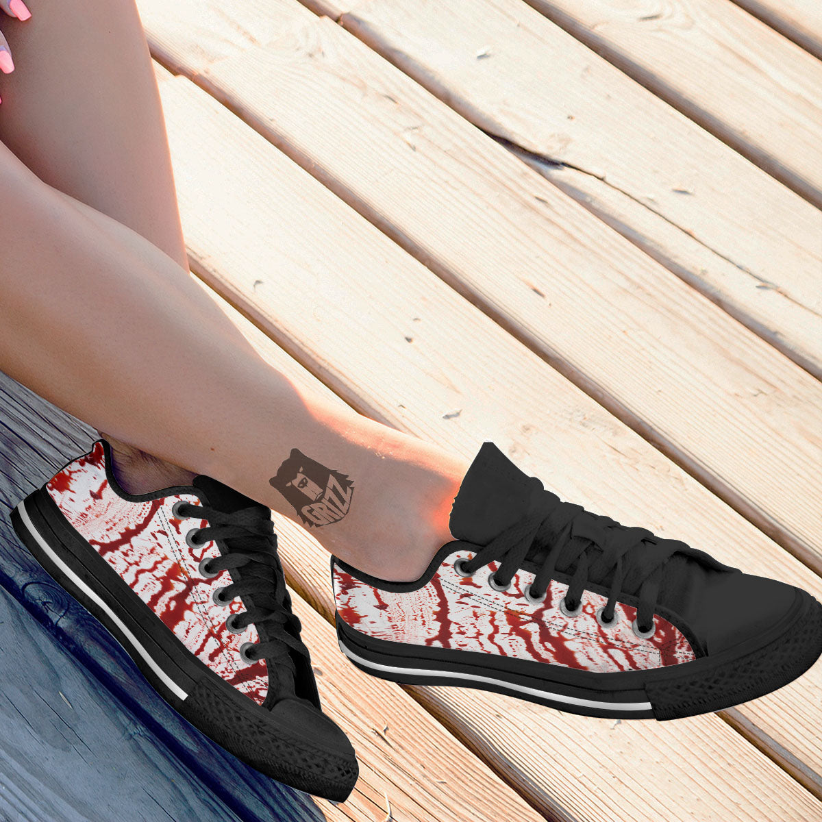 Blood Drip Print Black Low Top Shoes-grizzshop