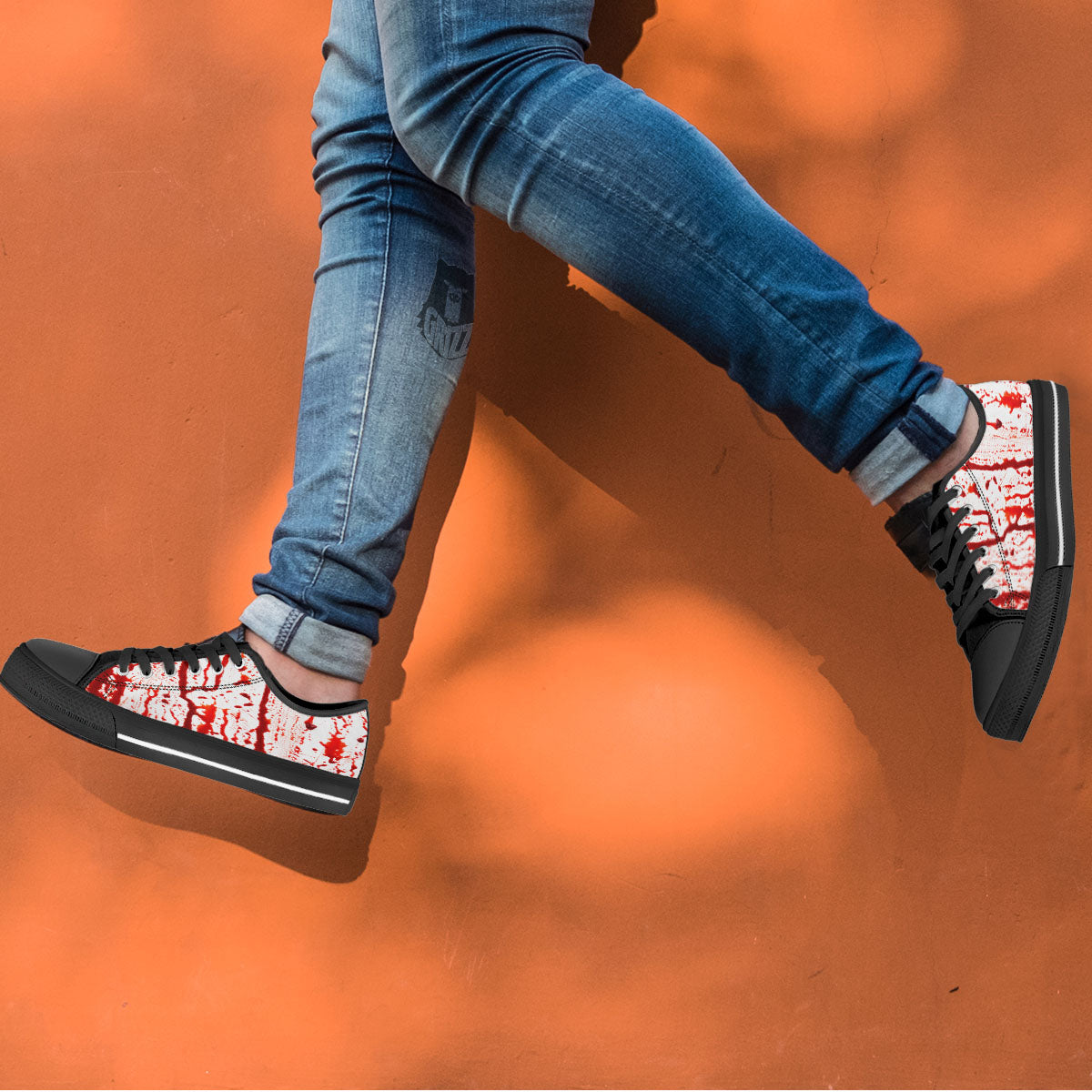Blood Drip Print Black Low Top Shoes-grizzshop