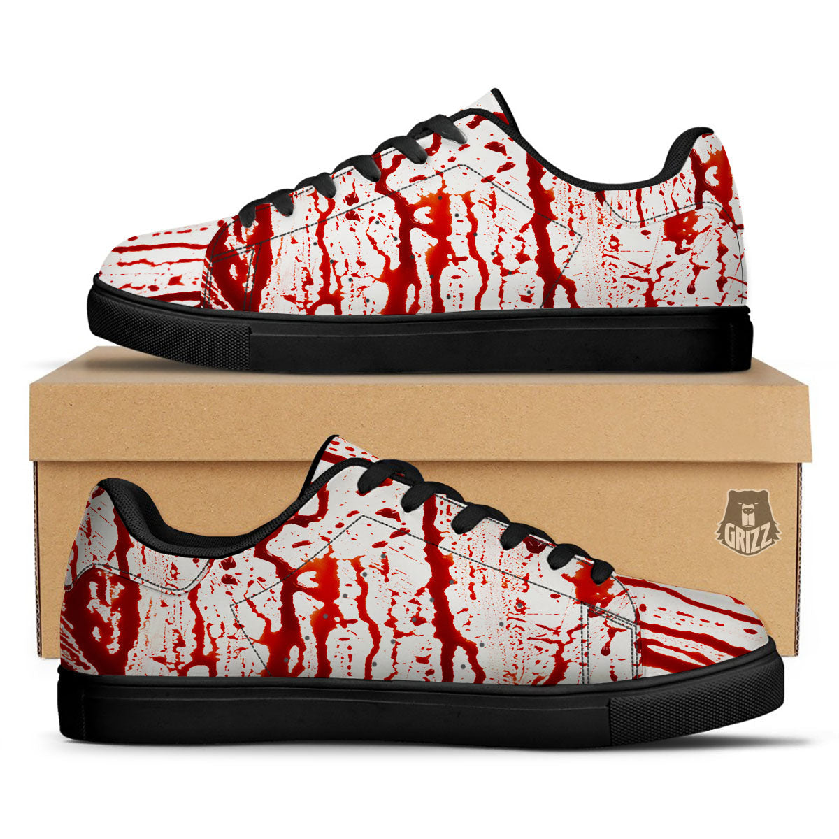 Blood Drip Print Black Low Top Sneakers-grizzshop