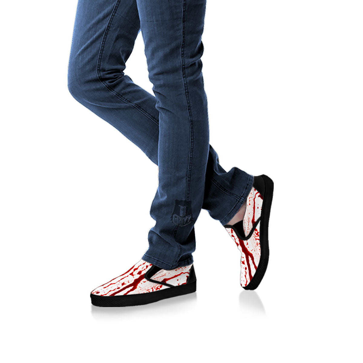 Blood Drip Print Black Slip On Shoes-grizzshop