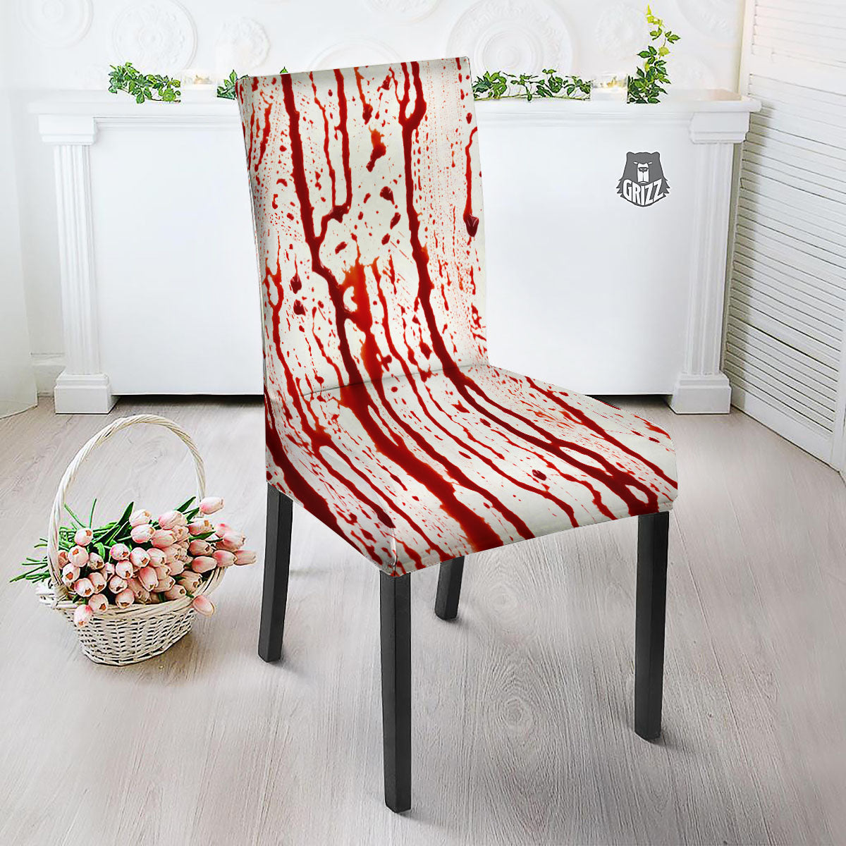 Blood Drip Print Dining Chair Slipcover-grizzshop