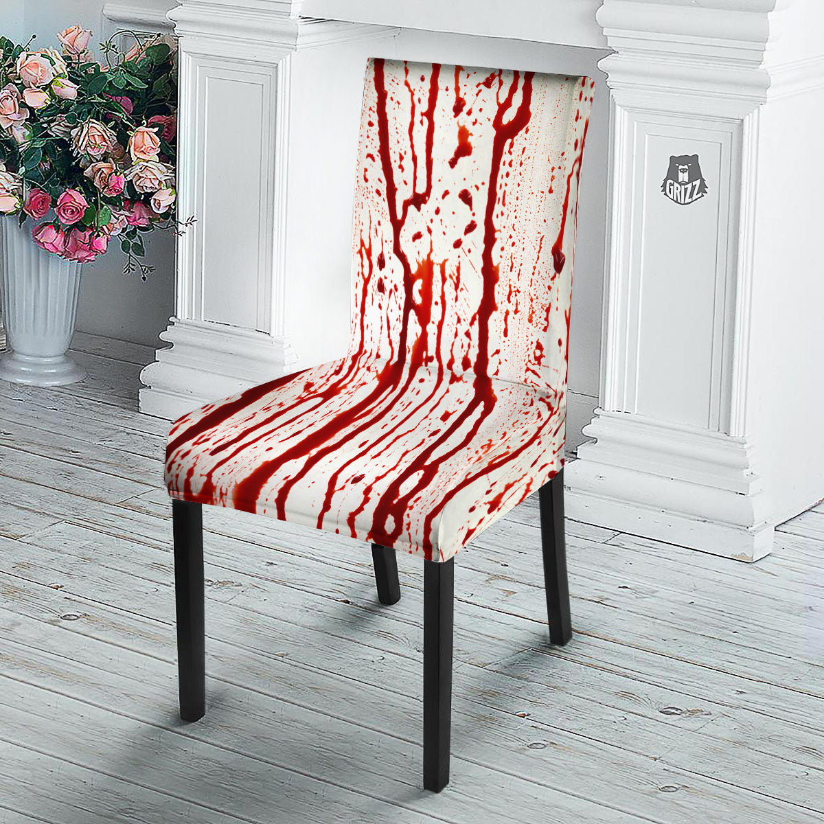 Blood Drip Print Dining Chair Slipcover-grizzshop