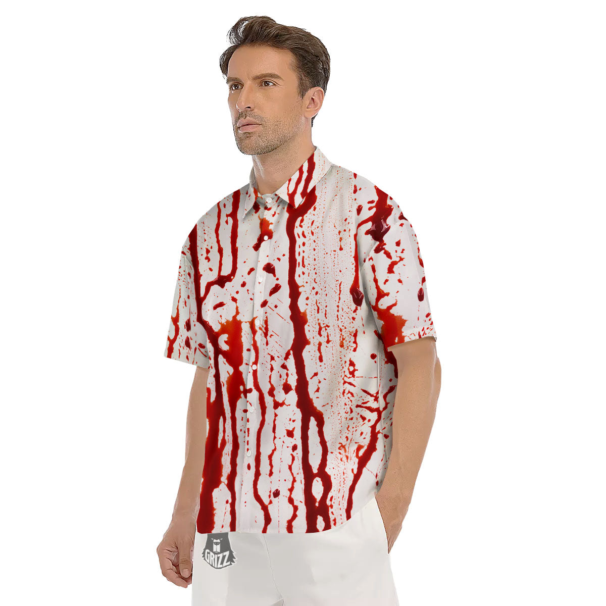 Blood Drip Print Men's Short Sleeve Shirts-grizzshop