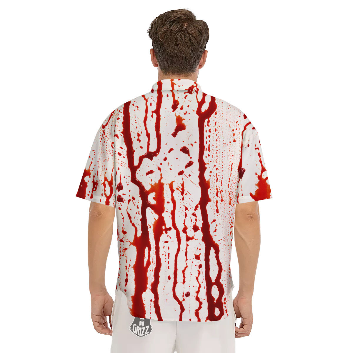 Blood Drip Print Men's Short Sleeve Shirts-grizzshop