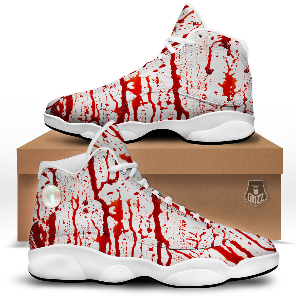 Blood Drip Print White Basketball Shoes-grizzshop