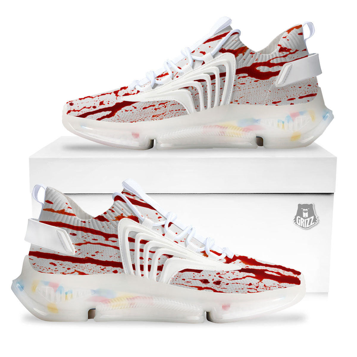 Blood Drip Print White Gym Shoes-grizzshop