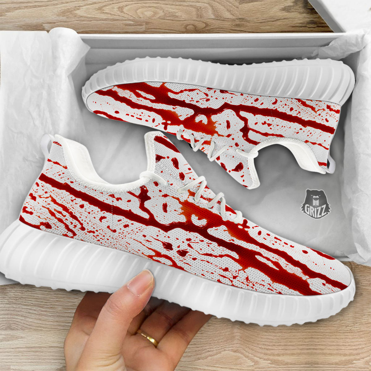 Blood Drip Print White Walking Shoes-grizzshop