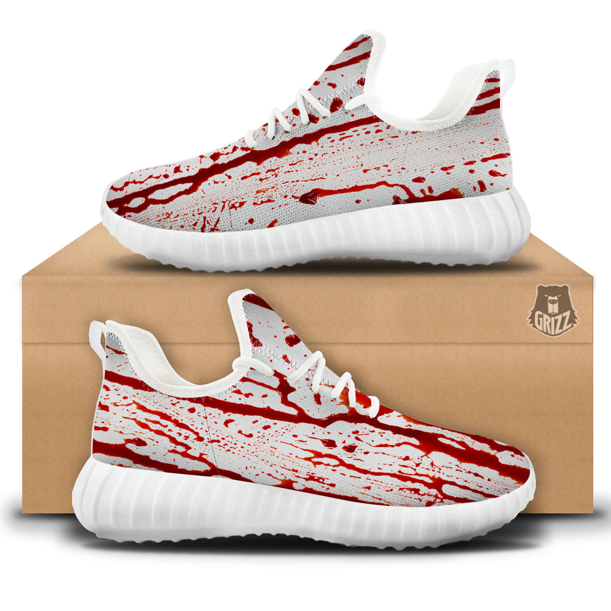 Blood Drip Print White Walking Shoes-grizzshop