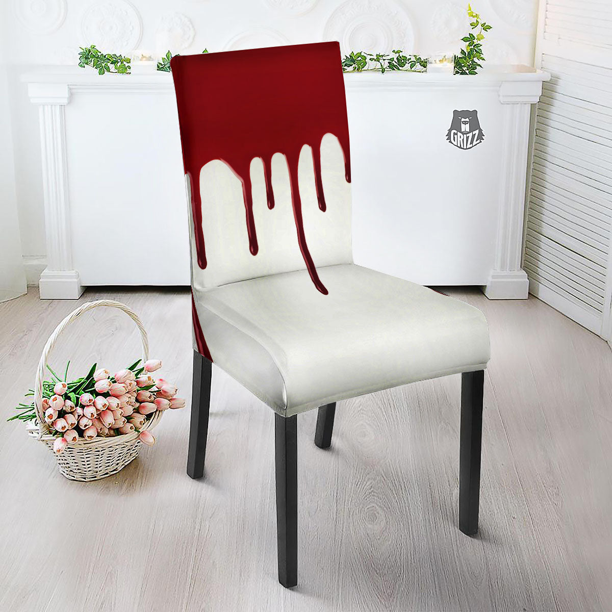 Blood Flowing Red Print Dining Chair Slipcover-grizzshop
