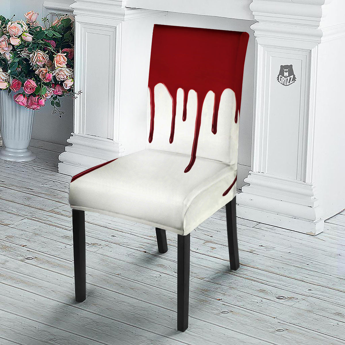 Blood Flowing Red Print Dining Chair Slipcover-grizzshop