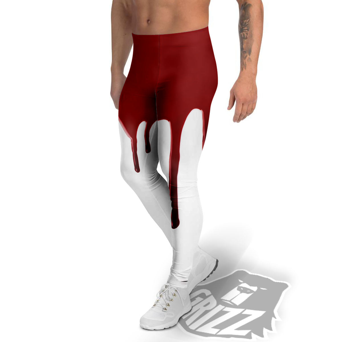 Blood Flowing Red Print Men's Leggings-grizzshop