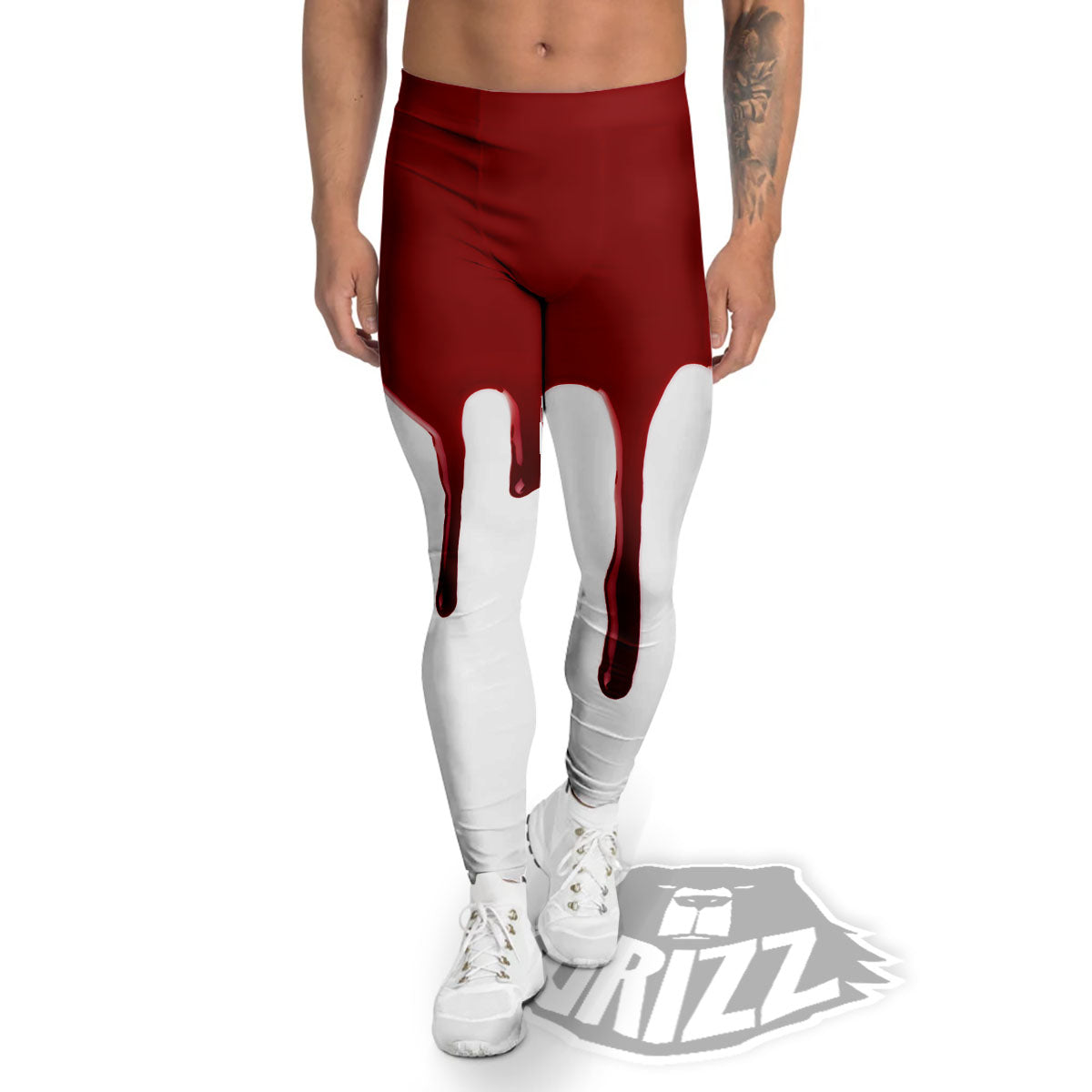 Blood Flowing Red Print Men's Leggings-grizzshop
