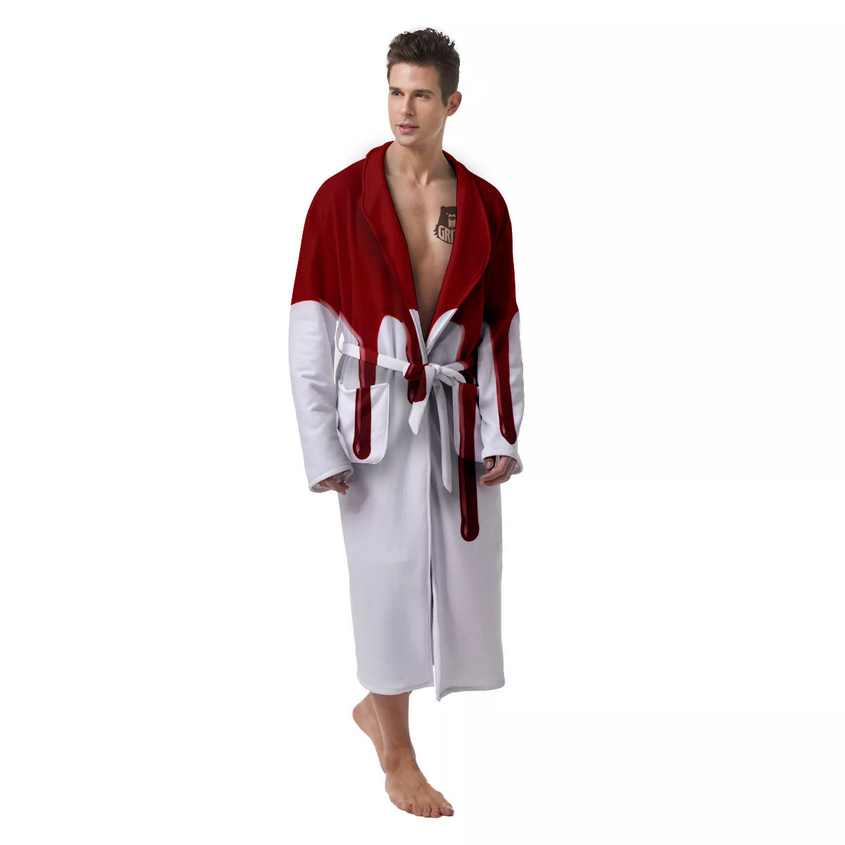 Blood Flowing Red Print Men's Robe-grizzshop