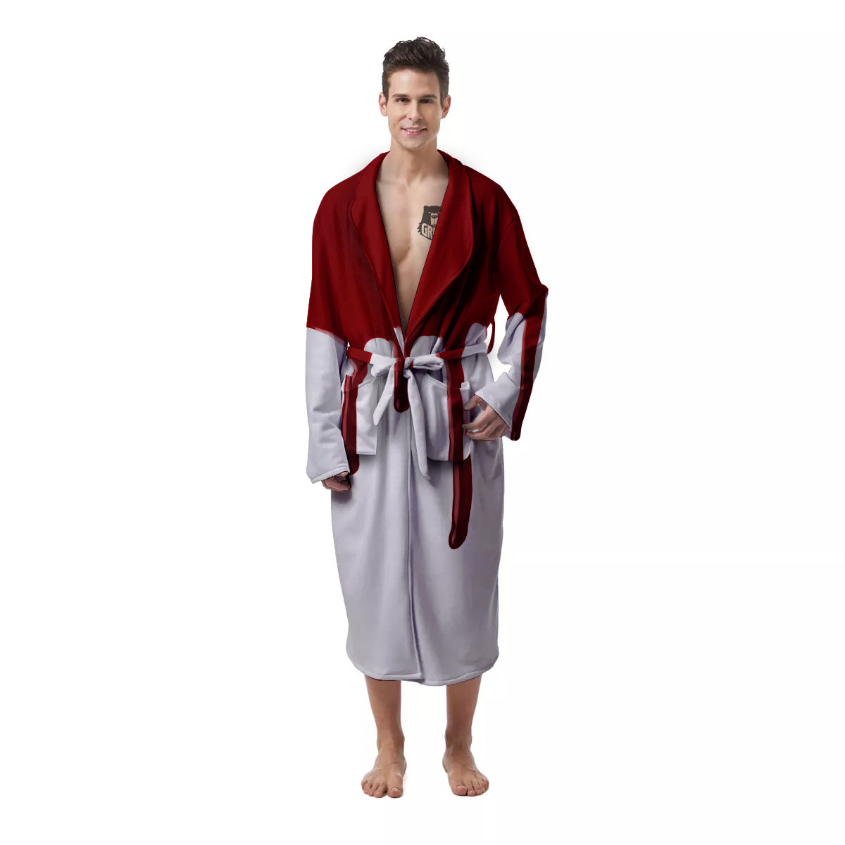 Blood Flowing Red Print Men's Robe-grizzshop
