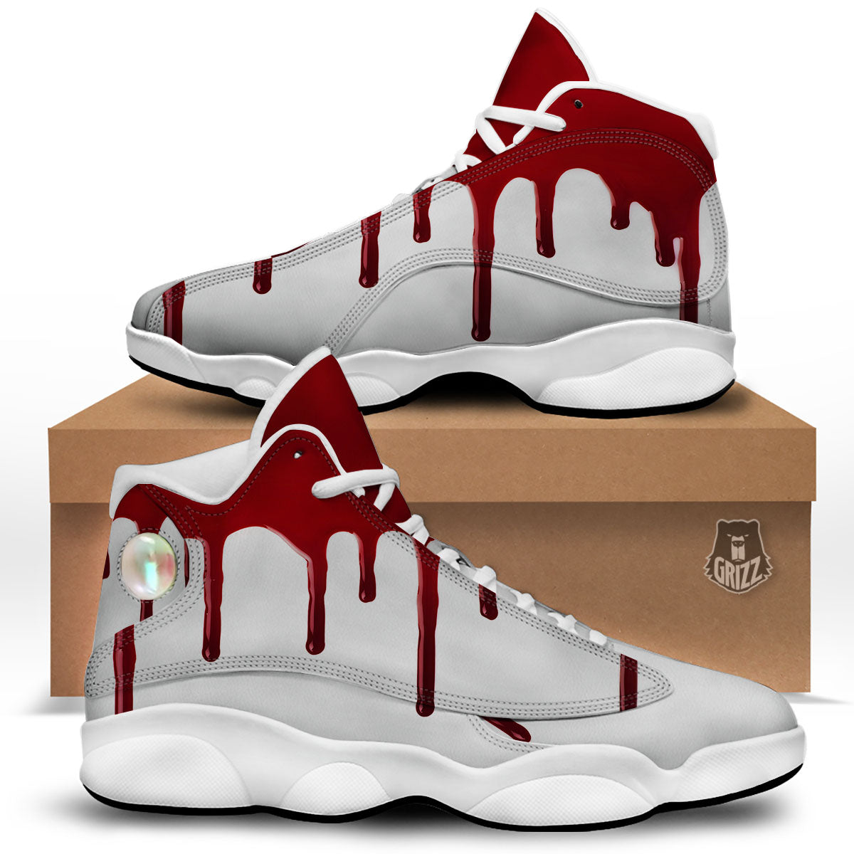 Blood Flowing Red Print White Basketball Shoes-grizzshop
