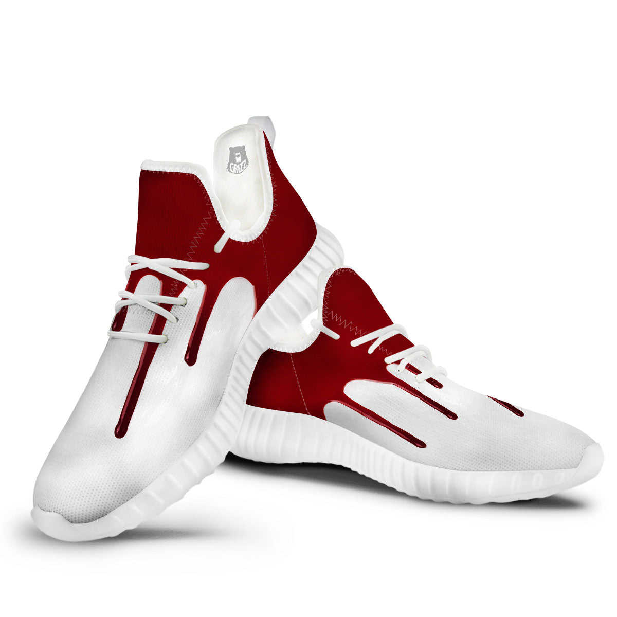 Blood Flowing Red Print White Walking Shoes-grizzshop