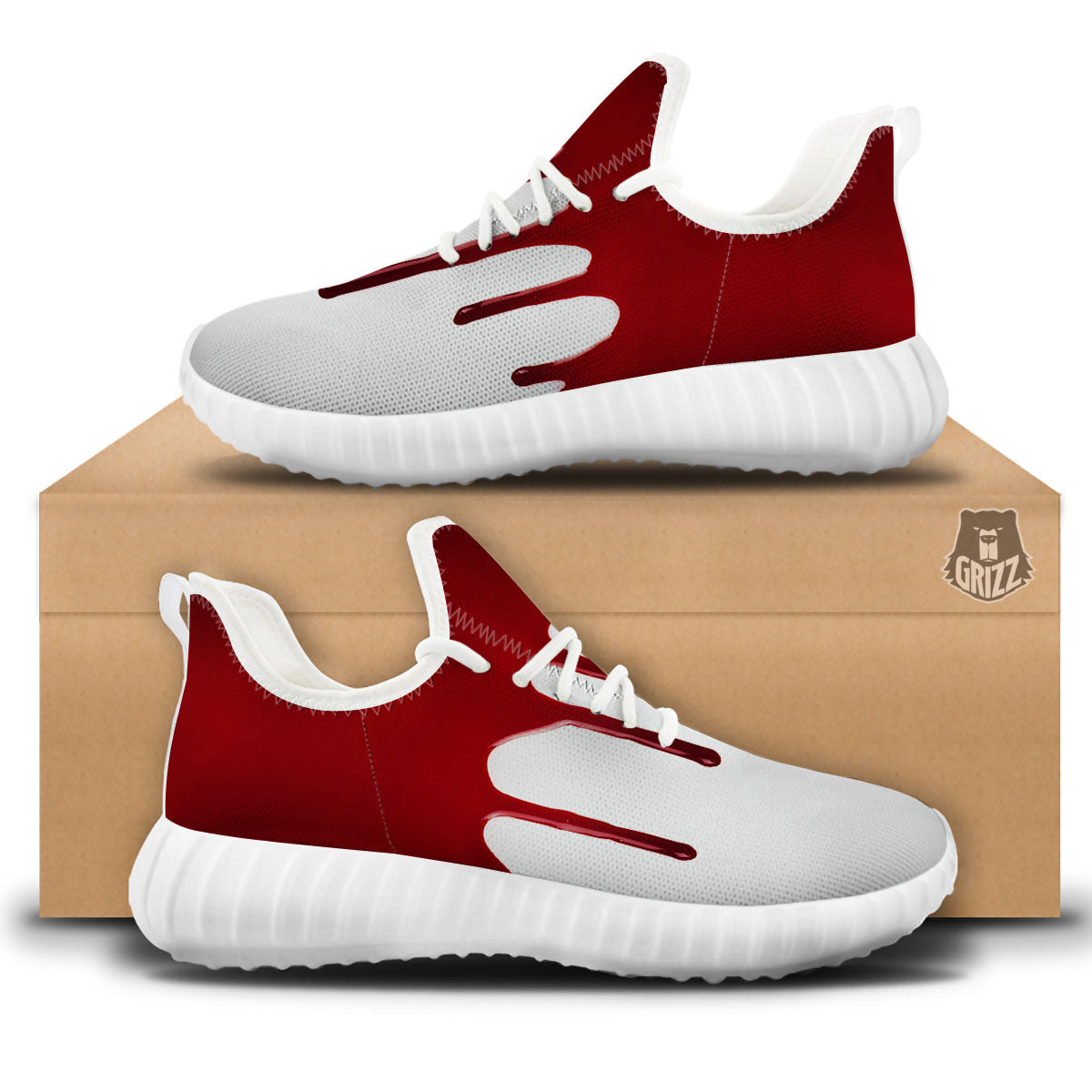 Blood Flowing Red Print White Walking Shoes-grizzshop