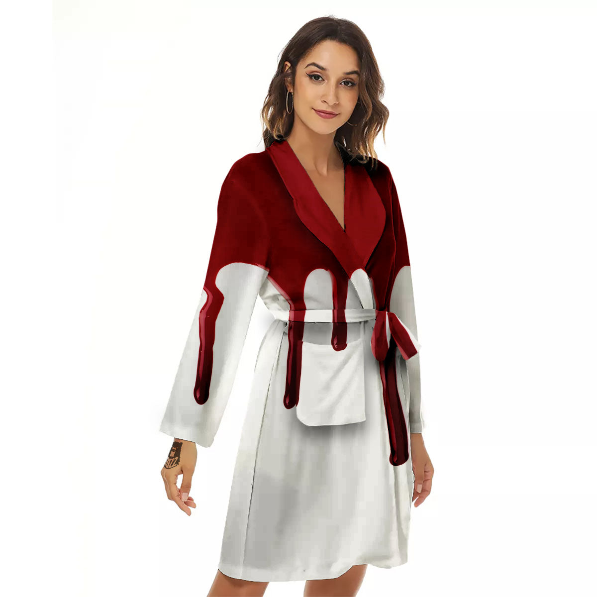 Blood Flowing Red Print Women's Robe-grizzshop
