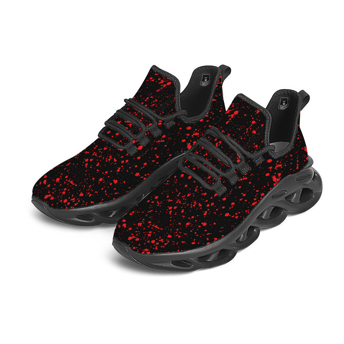 Blood Red Print Pattern Black Running Shoes-grizzshop