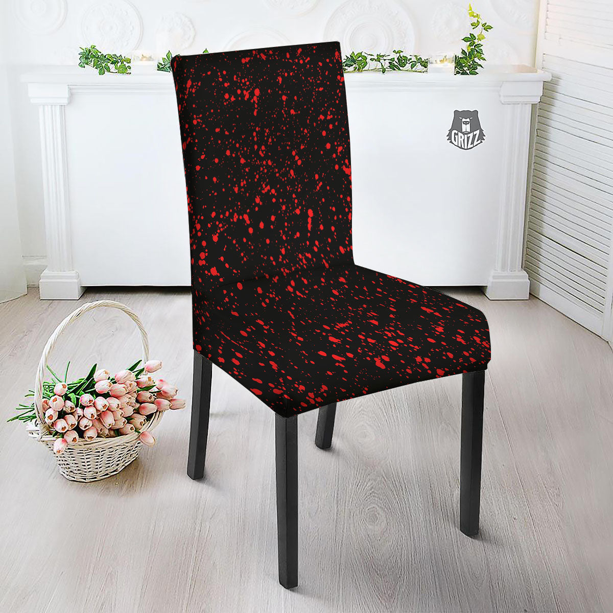Blood Red Print Pattern Dining Chair Slipcover-grizzshop