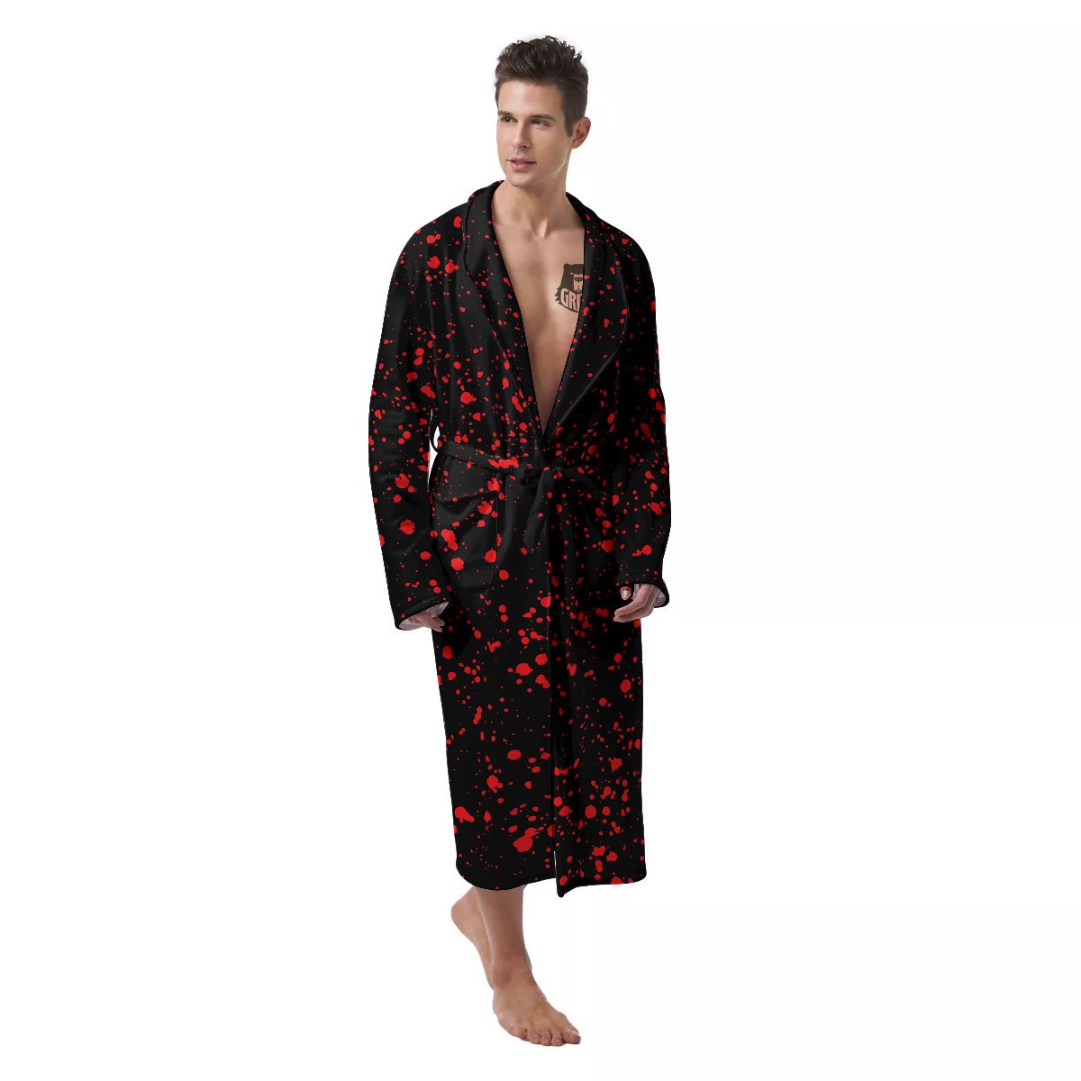 Blood Red Print Pattern Men's Robe-grizzshop