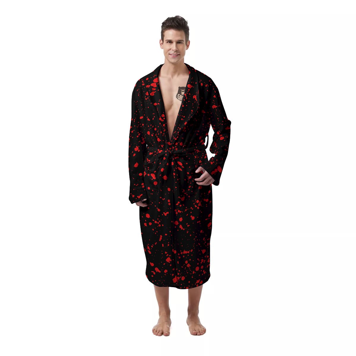 Blood Red Print Pattern Men's Robe-grizzshop