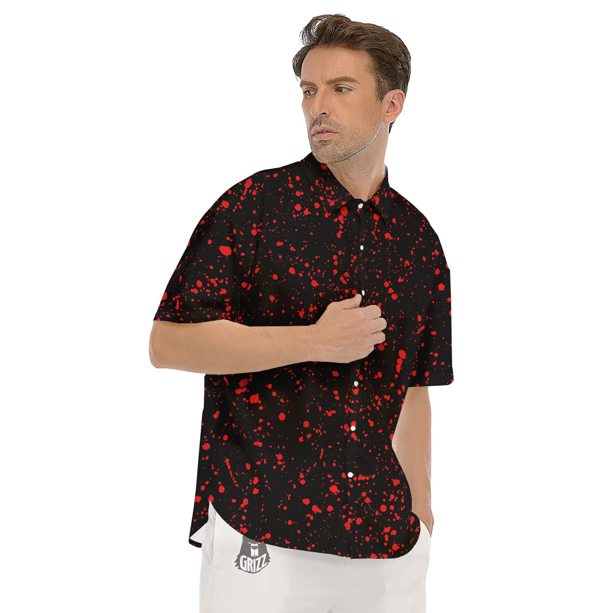 Blood Red Print Pattern Men's Short Sleeve Shirts-grizzshop