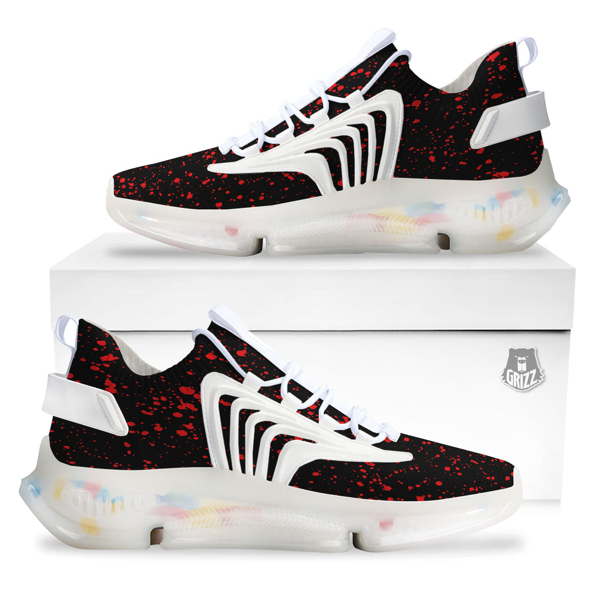 Blood Red Print Pattern White Gym Shoes-grizzshop