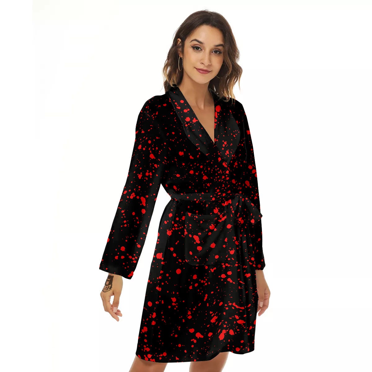 Blood Red Print Pattern Women's Robe-grizzshop