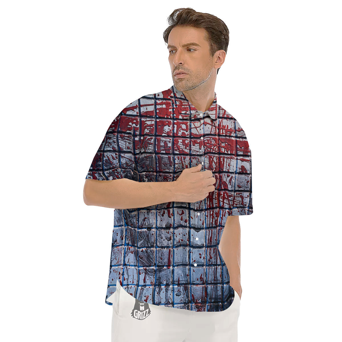 Blood Room Bloody Print Men's Short Sleeve Shirts-grizzshop