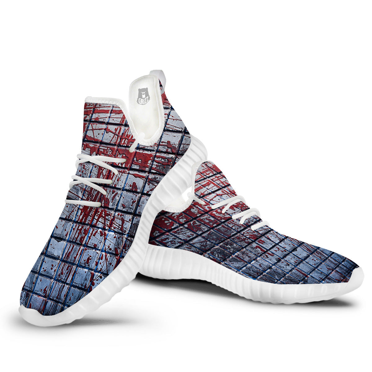 Blood Room Bloody Print White Walking Shoes-grizzshop