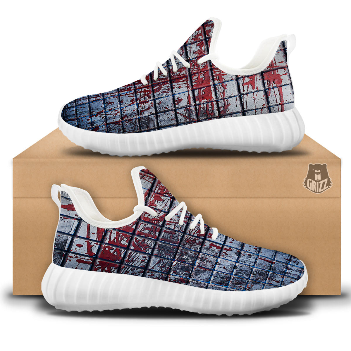 Blood Room Bloody Print White Walking Shoes-grizzshop