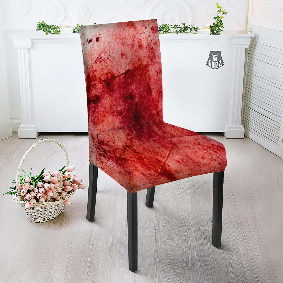 Blood Stains Red Print Dining Chair Slipcover-grizzshop