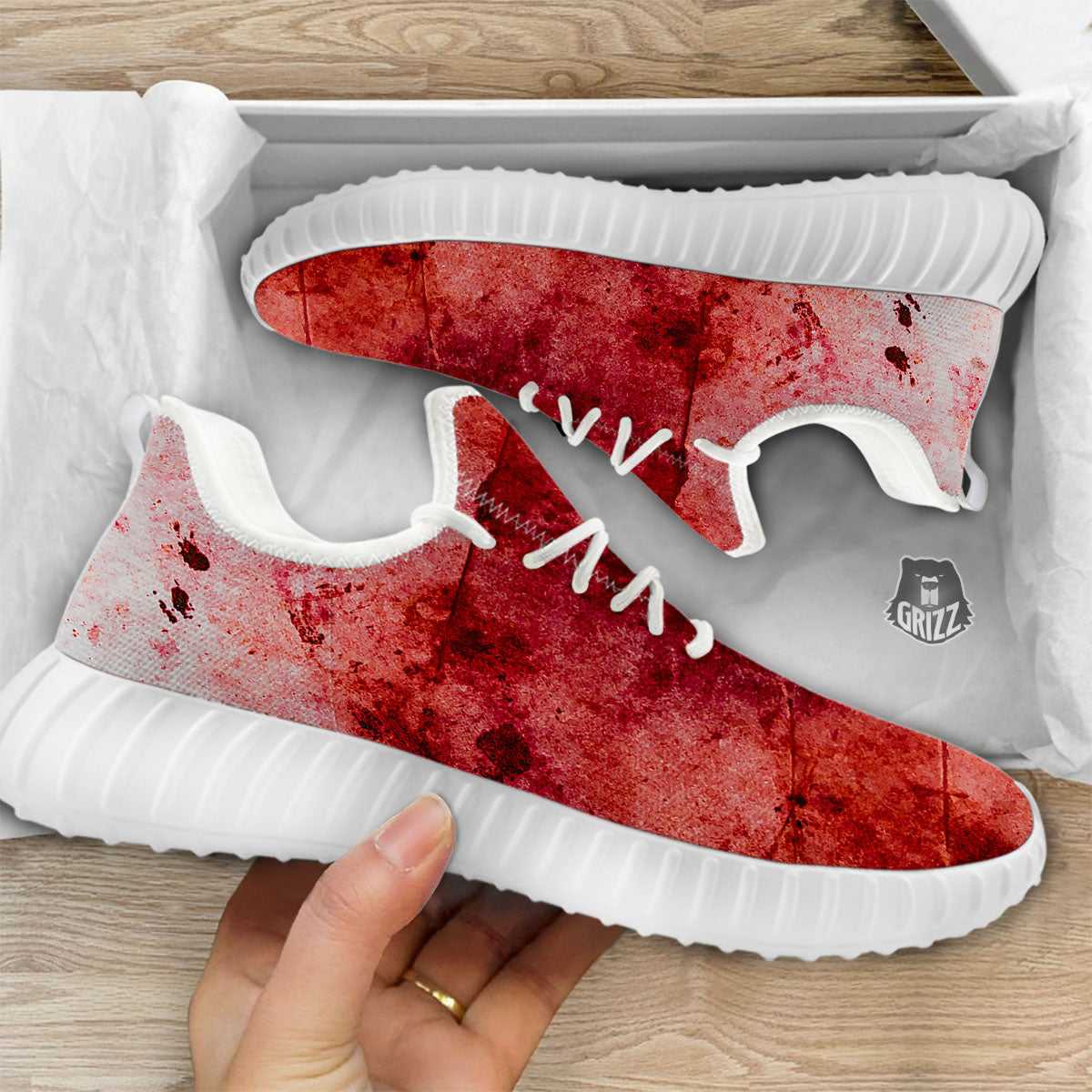 Blood Stains Red Print White Walking Shoes-grizzshop