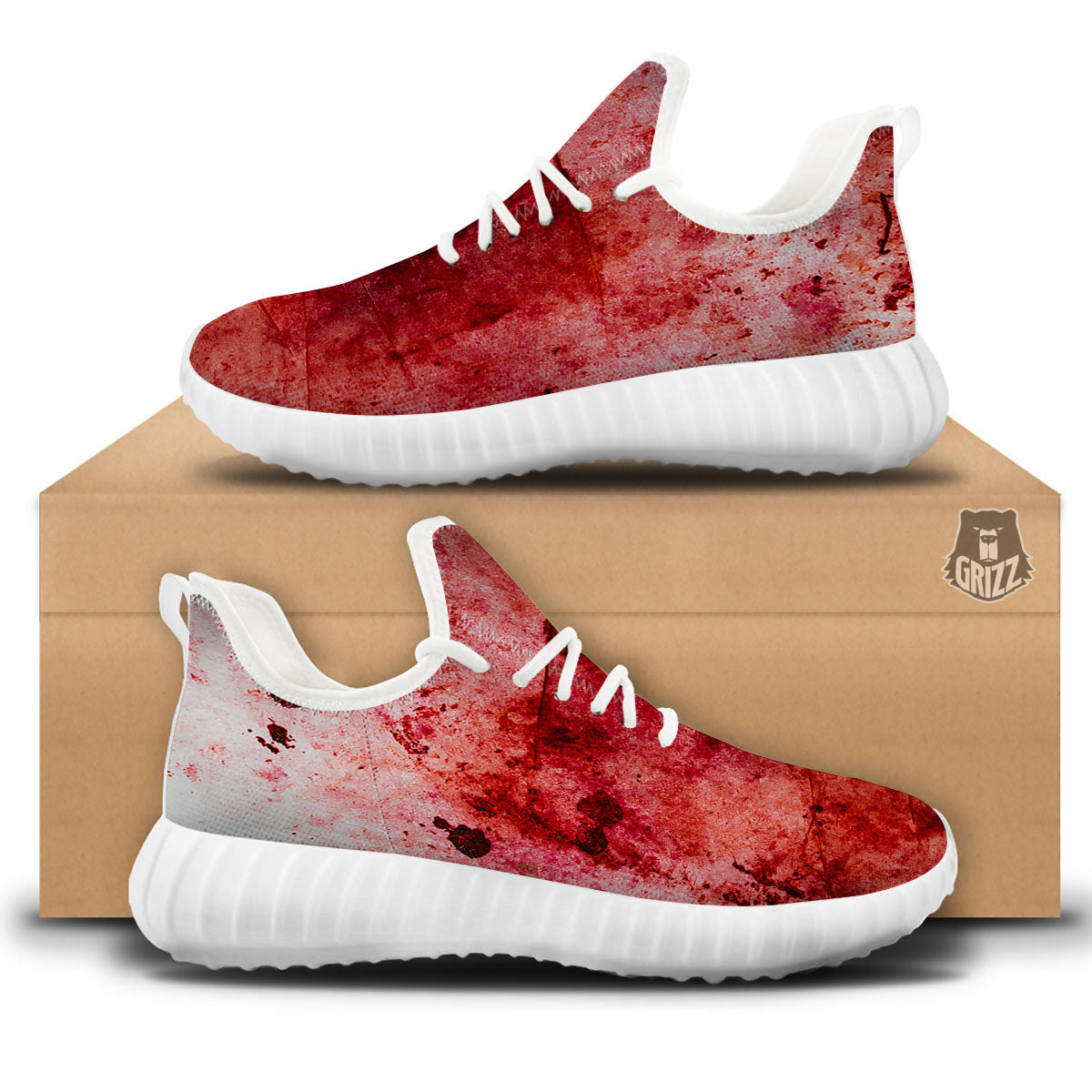 Blood Stains Red Print White Walking Shoes-grizzshop