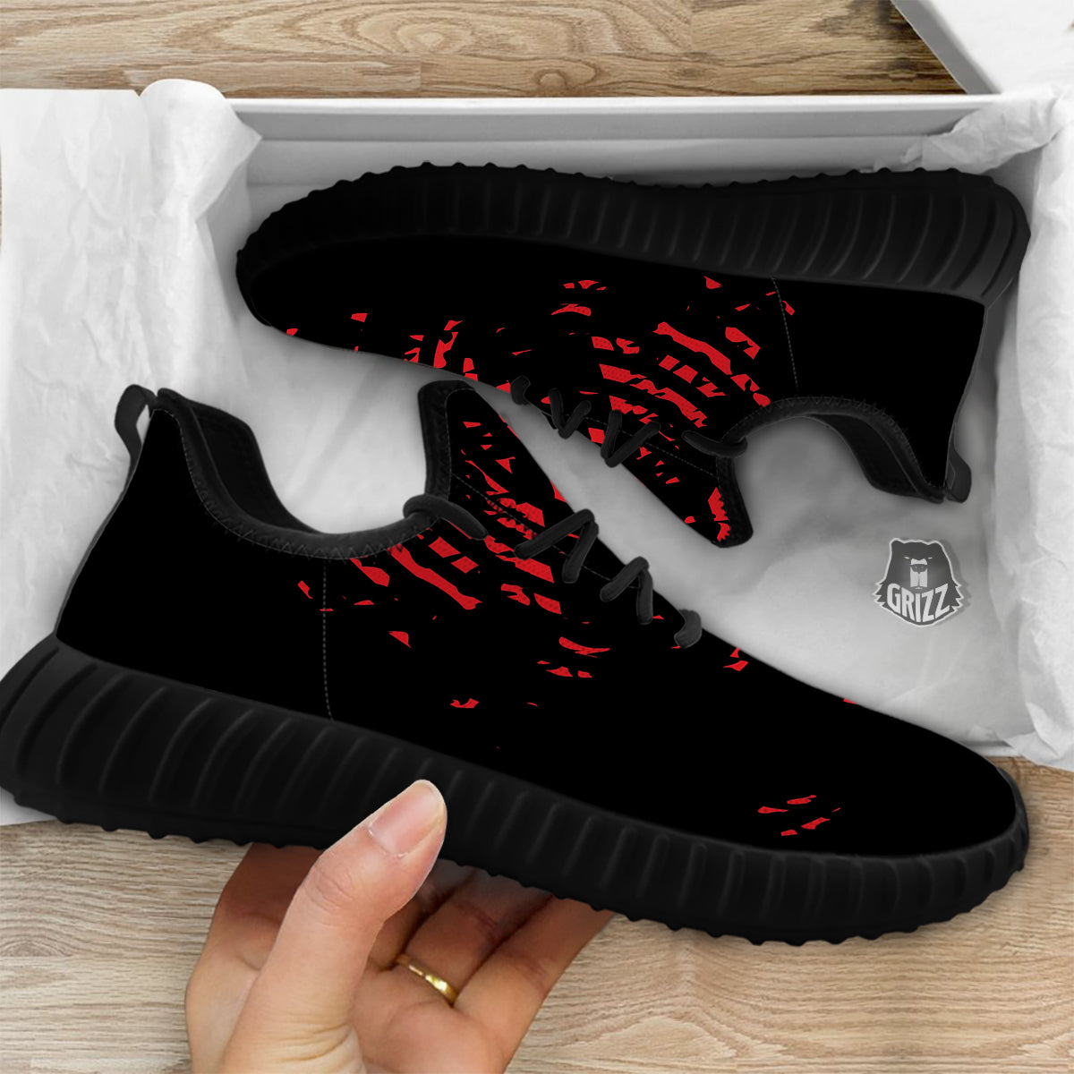 Bloody Finger Red Print Black Walking Shoes-grizzshop