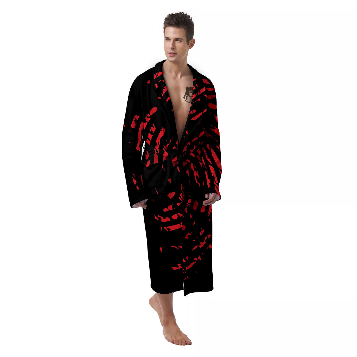 Bloody Finger Red Print Men's Robe-grizzshop