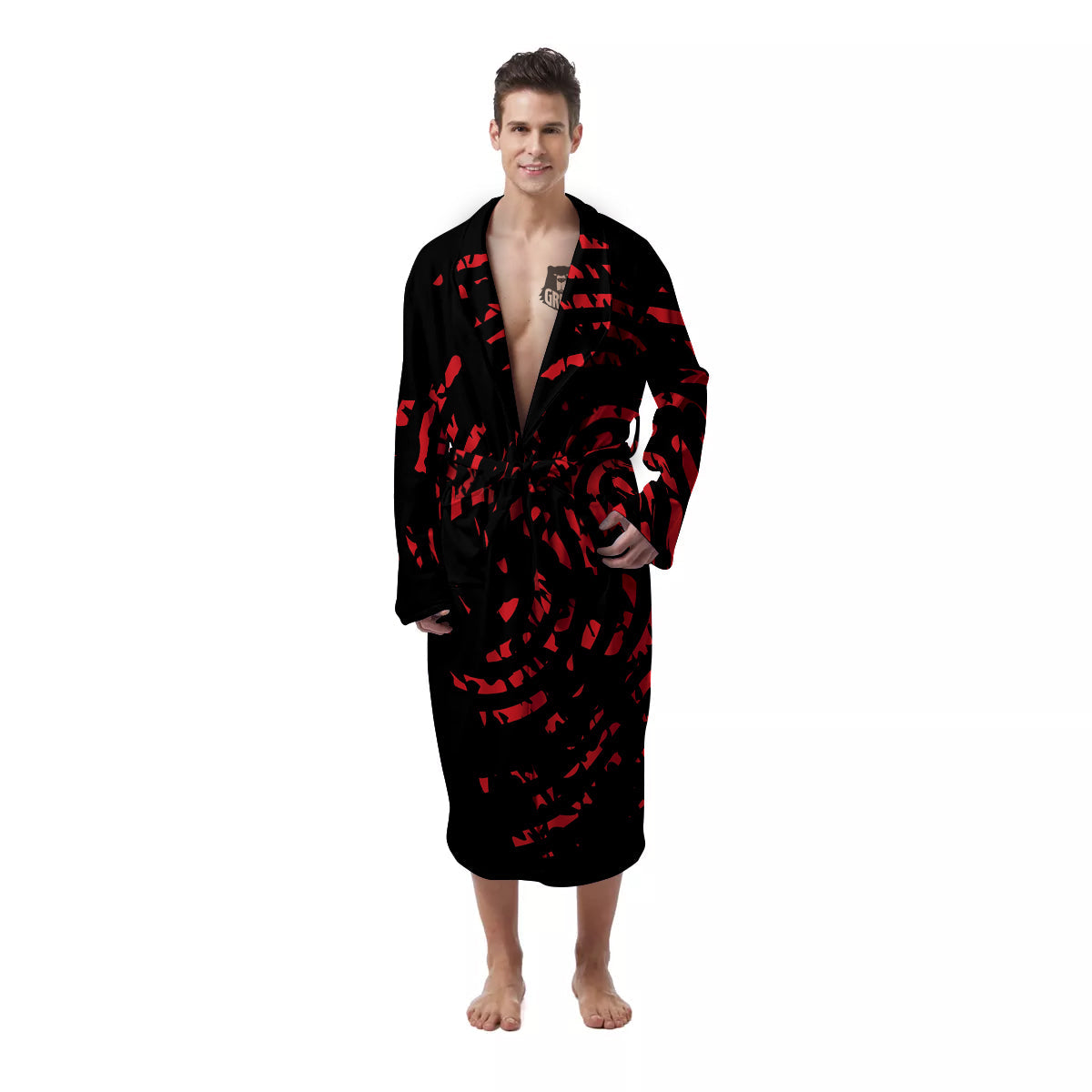 Bloody Finger Red Print Men's Robe-grizzshop