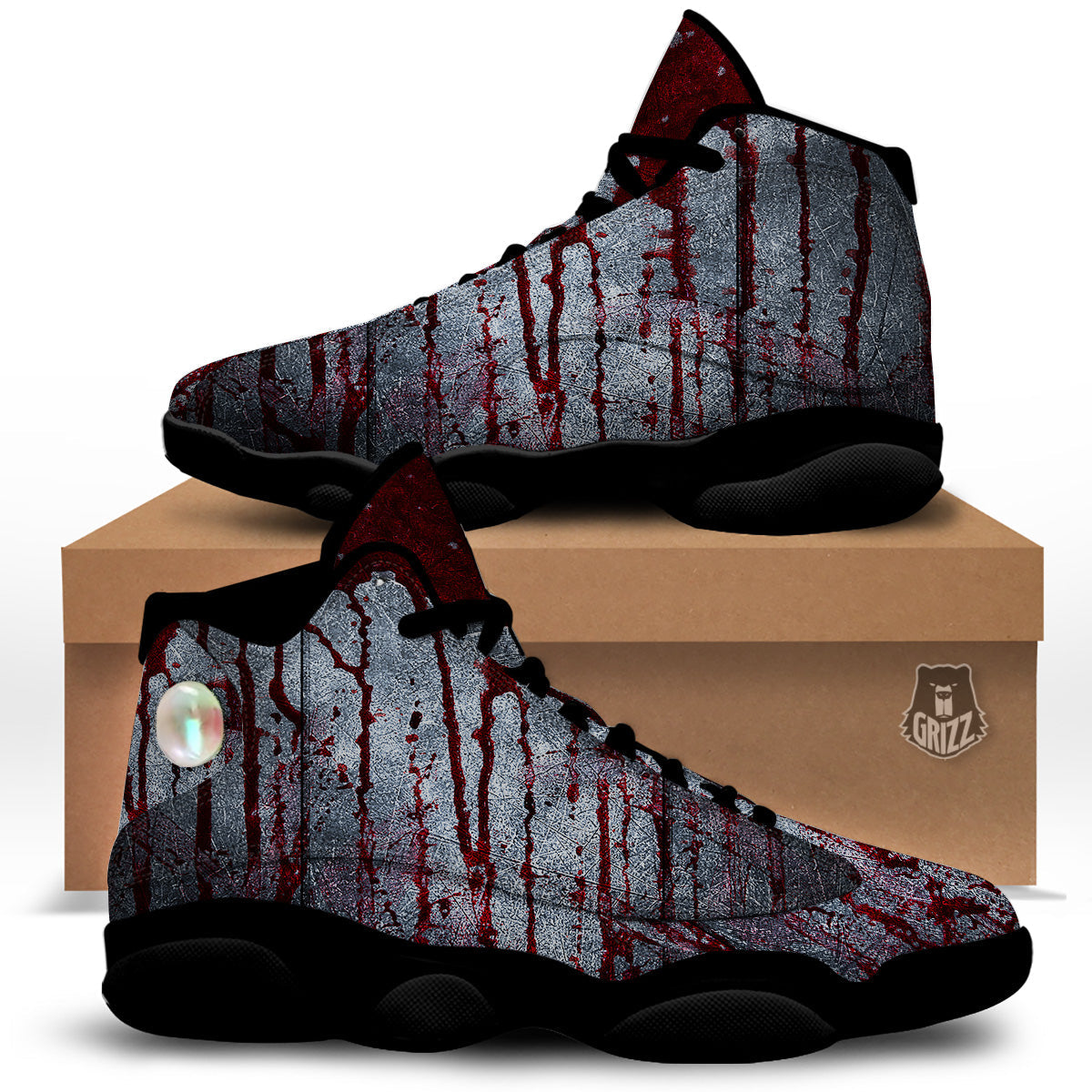 Bloody Metal Wall Print Black Basketball Shoes-grizzshop