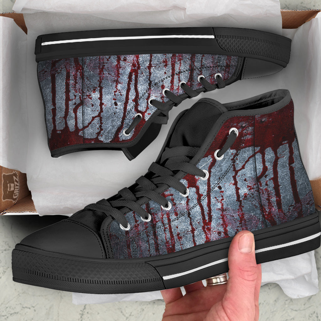 Bloody Metal Wall Print Black High Top Shoes-grizzshop