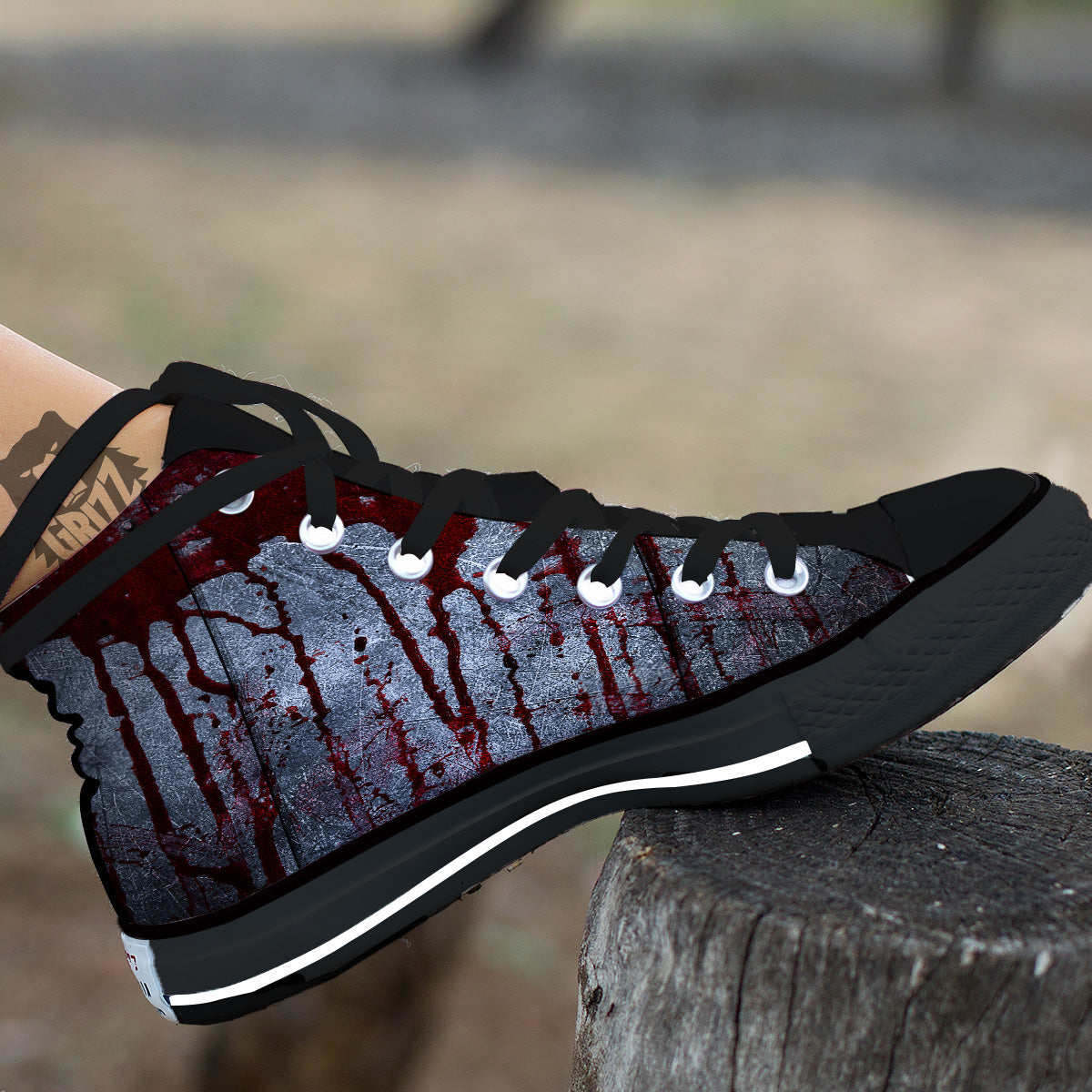 Bloody Metal Wall Print Black High Top Shoes-grizzshop