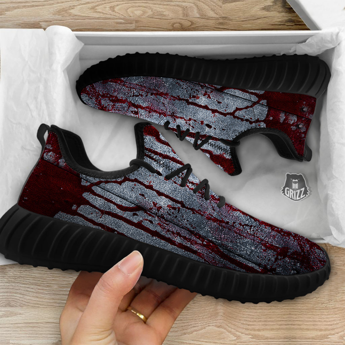 Bloody Metal Wall Print Black Walking Shoes-grizzshop