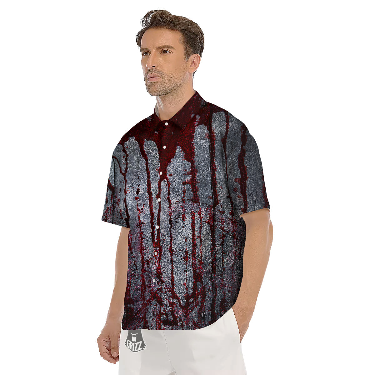 Bloody Metal Wall Print Men's Short Sleeve Shirts-grizzshop