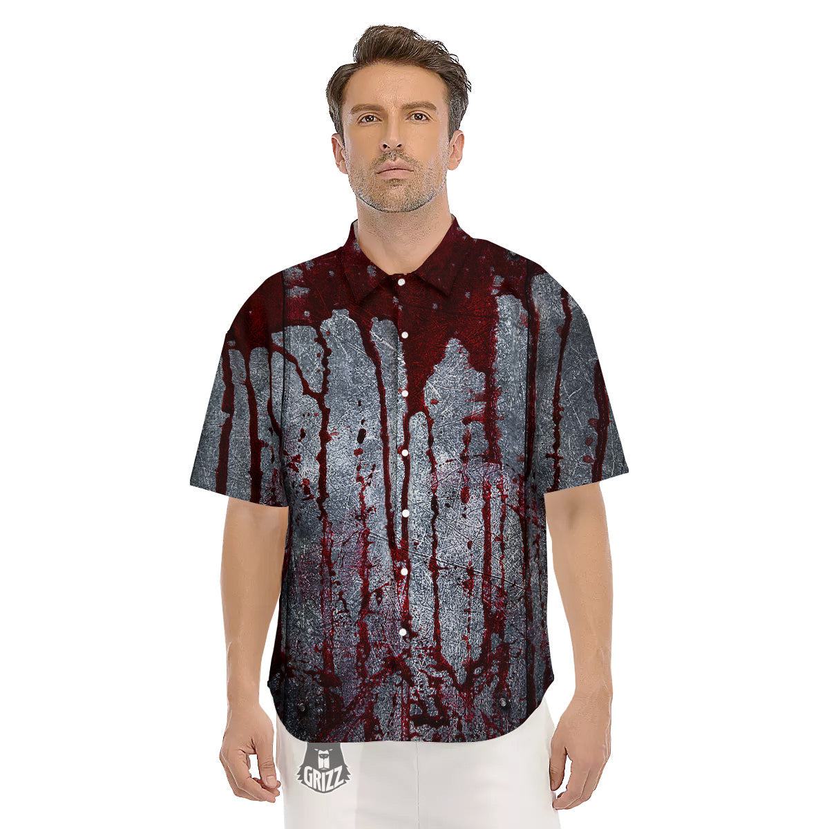 Bloody Metal Wall Print Men's Short Sleeve Shirts-grizzshop