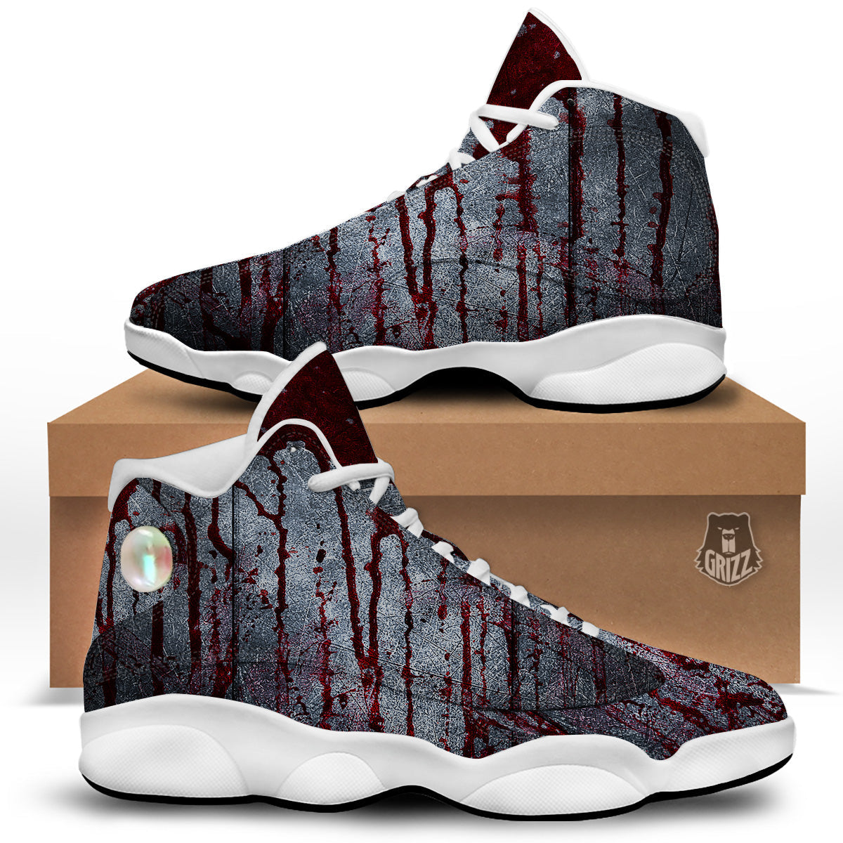Bloody Metal Wall Print White Basketball Shoes-grizzshop