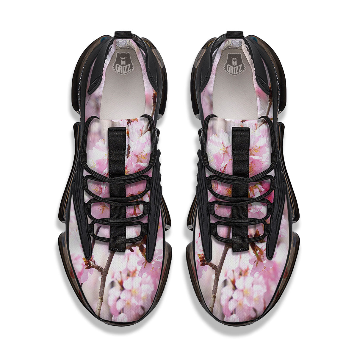 Blossom Spring Cherry Print Black Gym Shoes-grizzshop