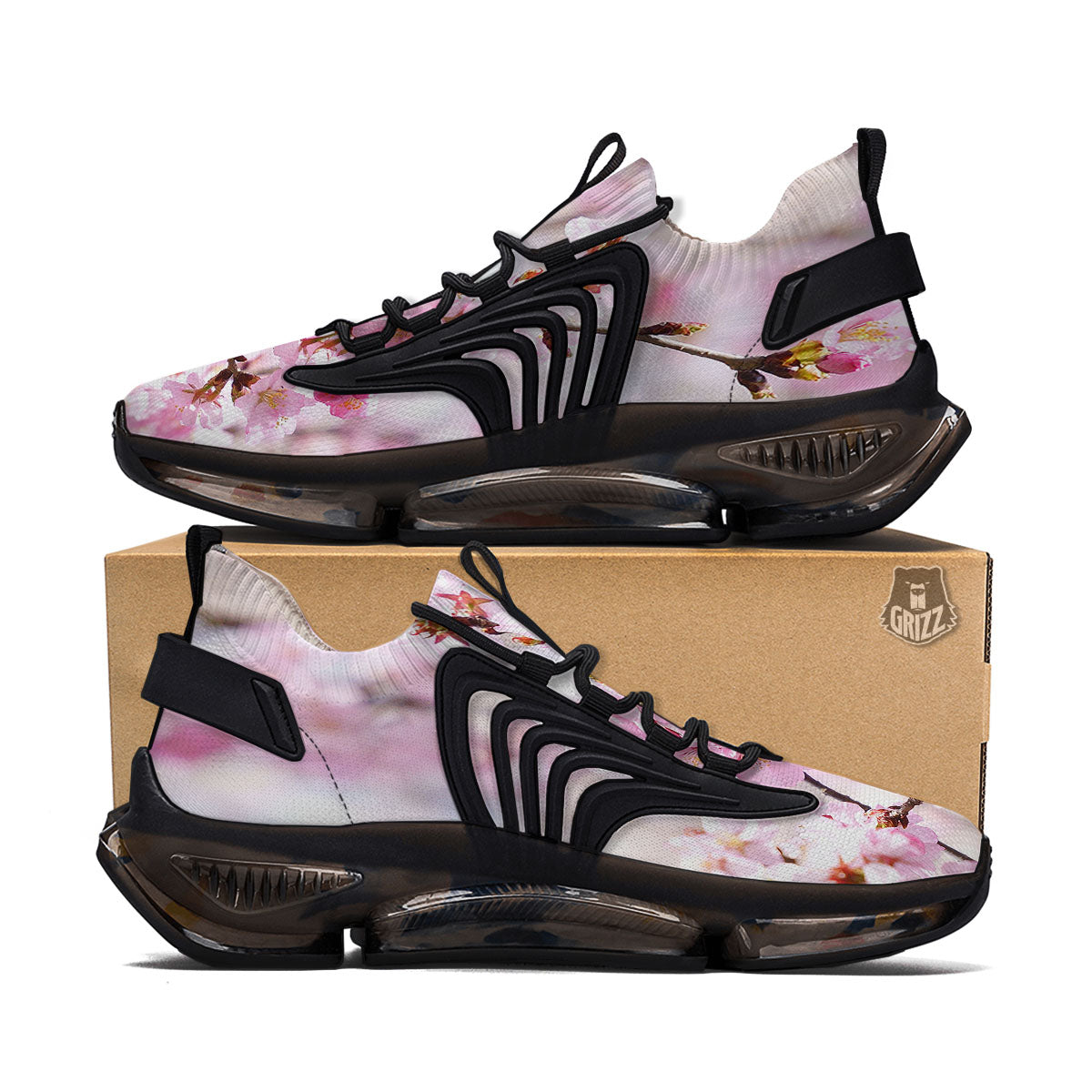 Blossom Spring Cherry Print Black Gym Shoes-grizzshop