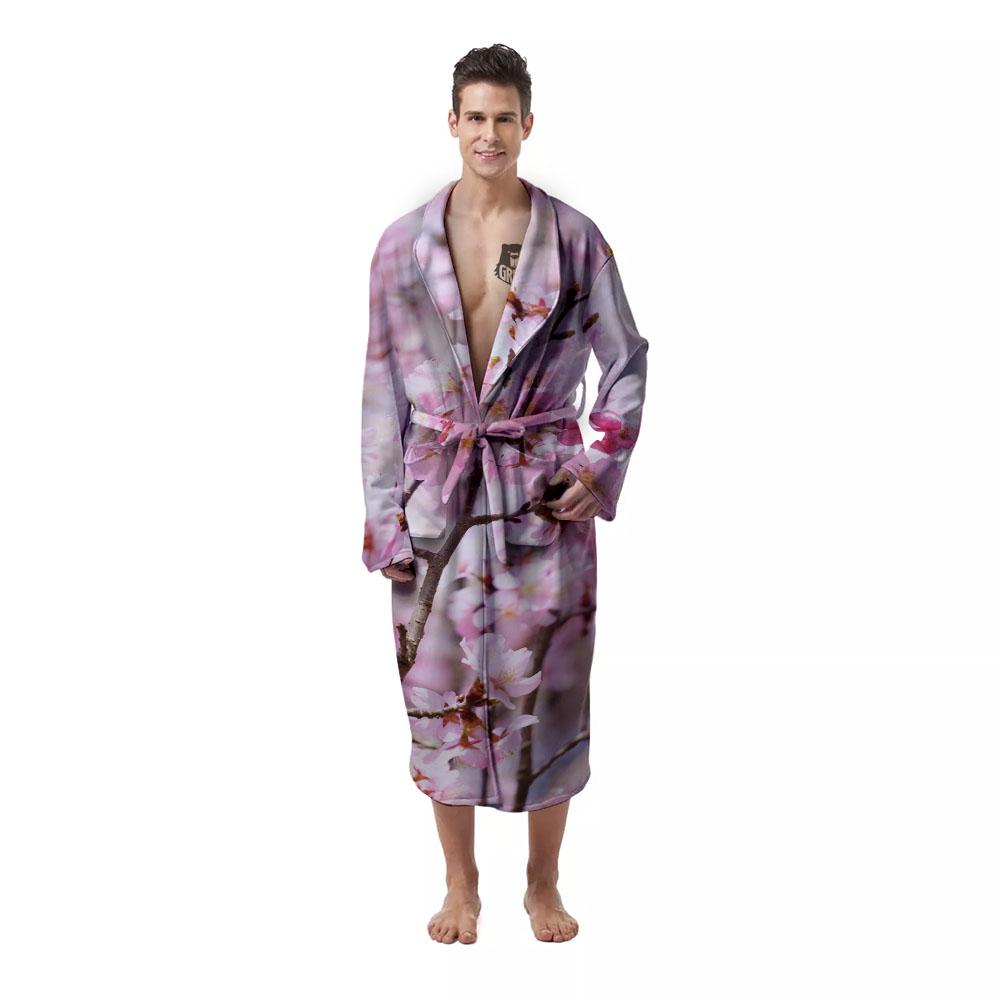 Blossom Spring Cherry Print Men's Robe-grizzshop