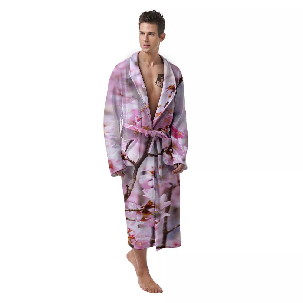 Blossom Spring Cherry Print Men's Robe-grizzshop